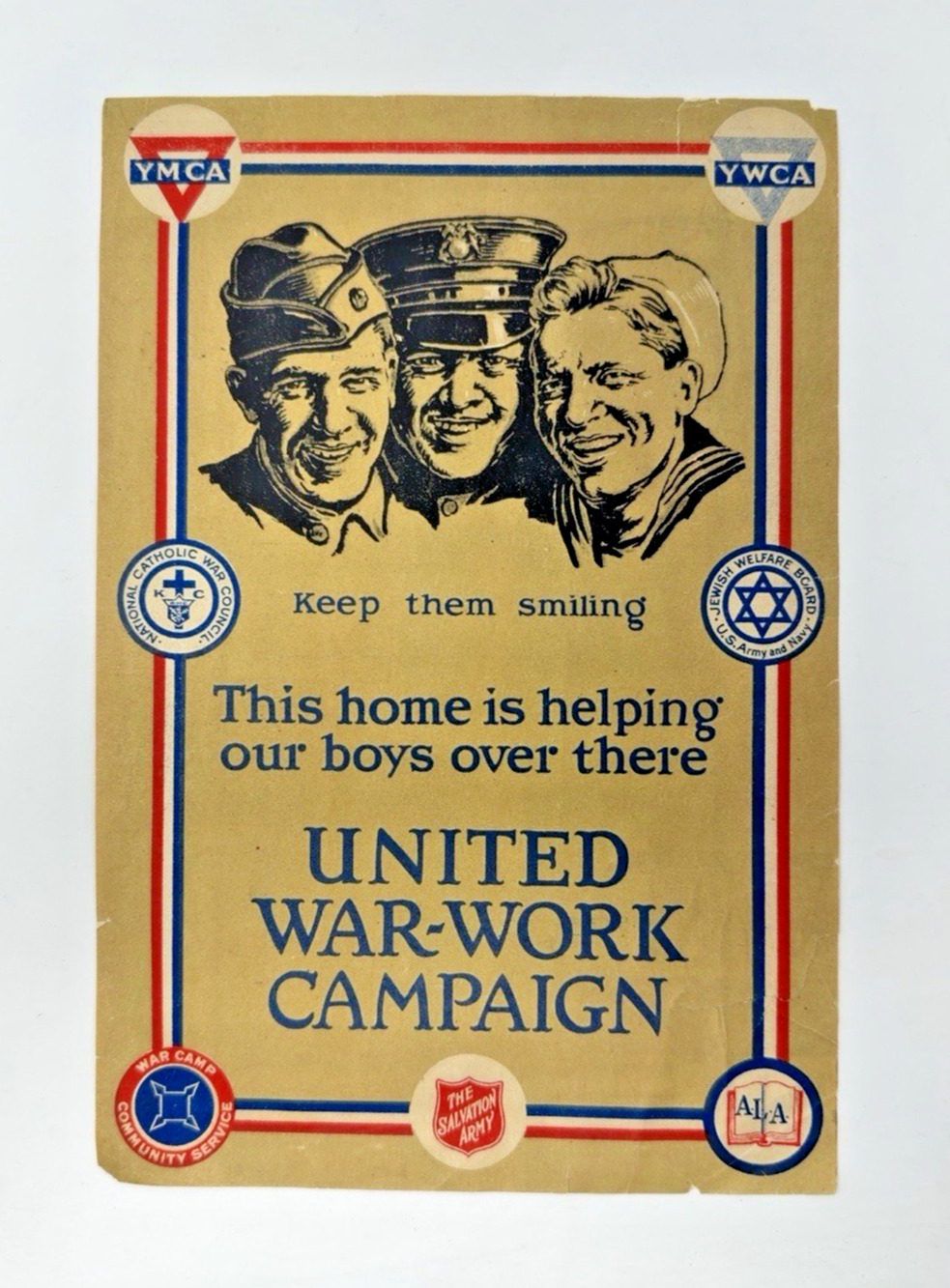 WWI United War-Work Campaign Advertising Poster Flyer YMCA YWCA 10.25x7